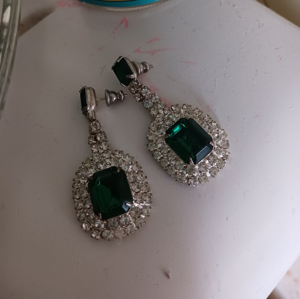 Green pierced earrings...old